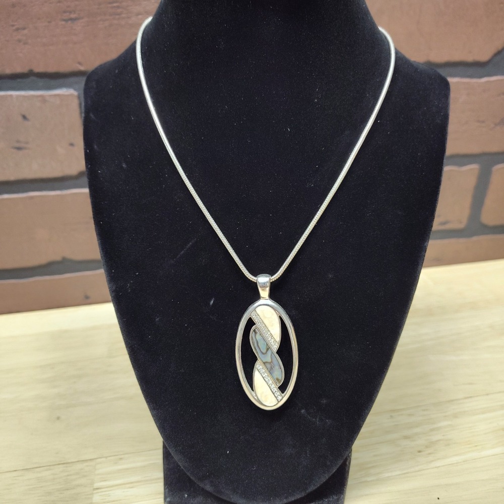Lia Sophia Mother of Pearl asymmetrical oval abalone inlay white enamel sparkles